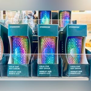 Starbucks Oil Slick Studded Keychain FOB Keyring Cup Rainbow Tumbler New 2023